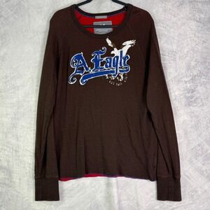 Vtg Y2k American Eagle Long Sleeve T-shirt mens sz L Brown graphic grunge skater